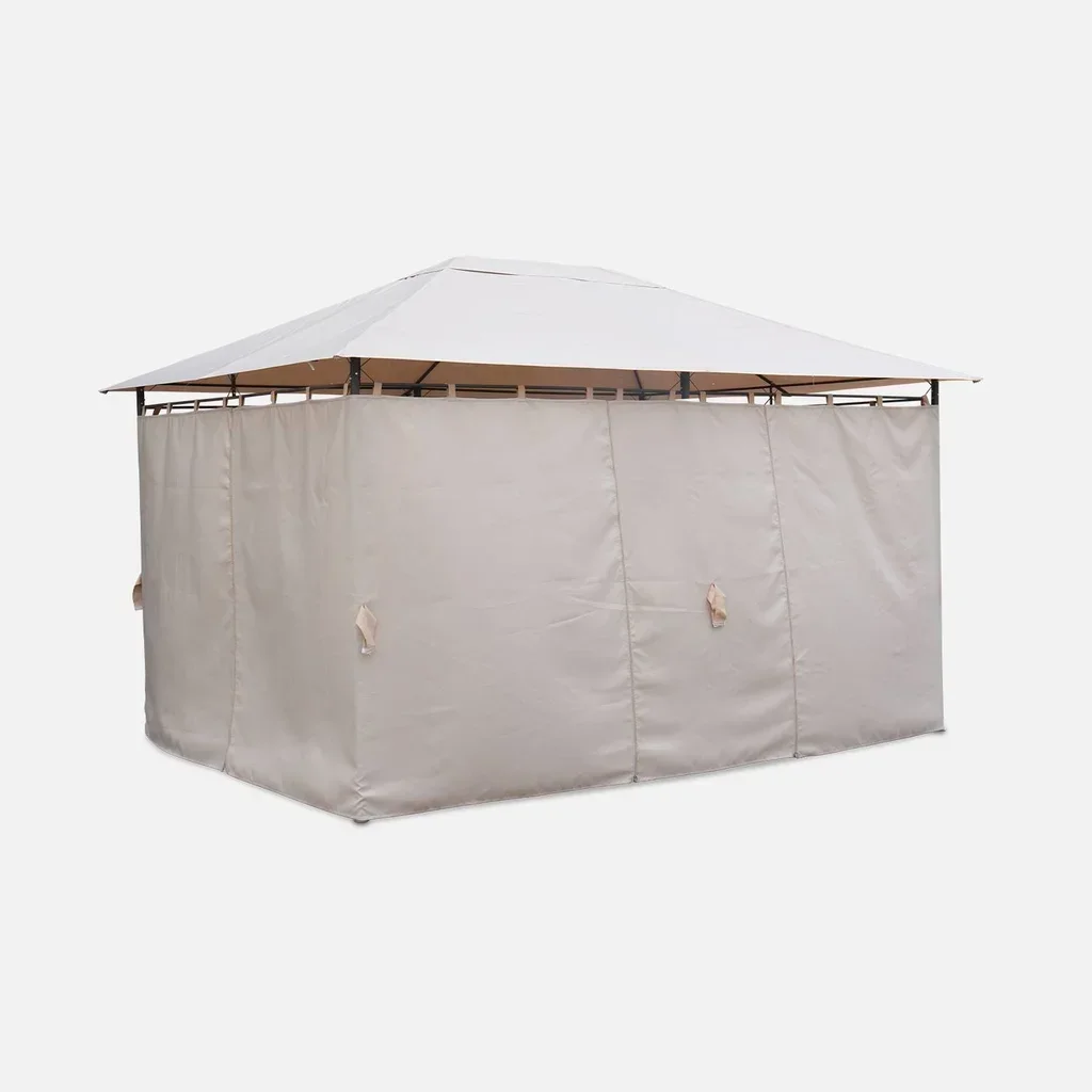 Tonnelle de jardin 3x4 m avec rideaux latéraux Divio - Pergola acier et toile polyester pour terrasse