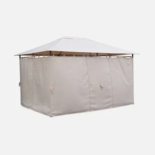 Tonnelle de jardin 3x4 m avec rideaux latéraux Divio - Pergola acier et toile polyester pour terrasse
