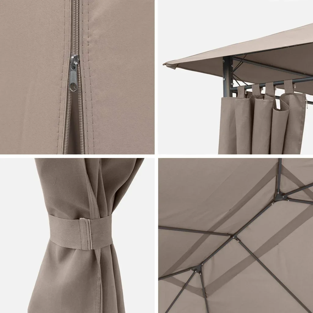 Tonnelle de jardin 3x4 m Divio avec 6 rideaux latéraux amovibles et structure acier renforcée