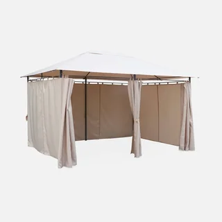 Tonnelle de jardin 3x4 m avec rideaux latéraux Divio - Pergola acier et toile polyester pour terrasse