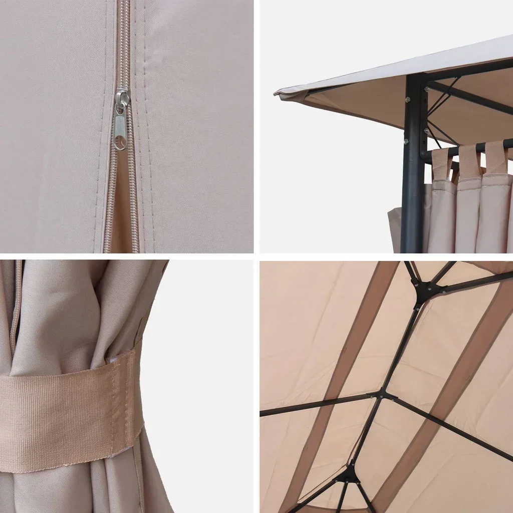 Tonnelle de jardin 3x4 m avec rideaux latéraux Divio - Pergola acier et toile polyester pour terrasse