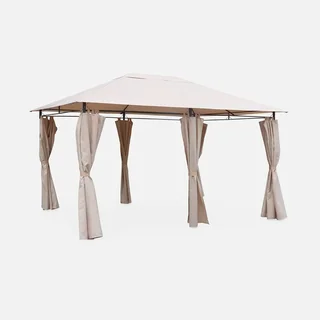 Tonnelle de jardin 3x4 m avec rideaux latéraux Divio - Pergola acier et toile polyester pour terrasse