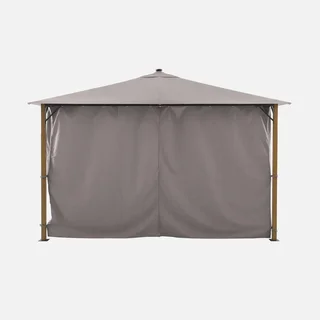 Tonnelle aluminium 4x3m effet bois avec LED et rideaux - Veluna