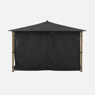 Tonnelle jardin aluminium effet bois 4x3m toile ombrage rideaux LED Veluna