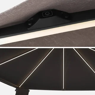 Tonnelle aluminium 4x3m effet bois avec LED et rideaux - Veluna