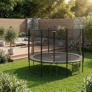 Trampoline XXL 400 cm avec filet sécurité, échelle et bâche protection