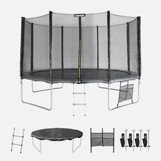 Trampoline XXL 400 cm avec filet sécurité, échelle et bâche protection