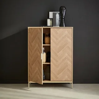 Vaisselier 2 portes bois chevrons métal champagne 80 cm Budapest