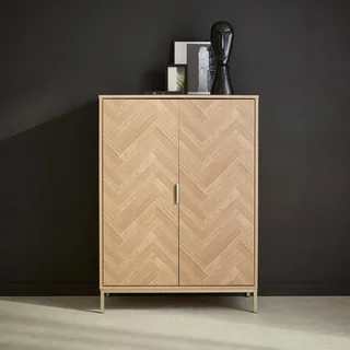 Vaisselier 2 portes bois chevrons métal champagne 80 cm Budapest