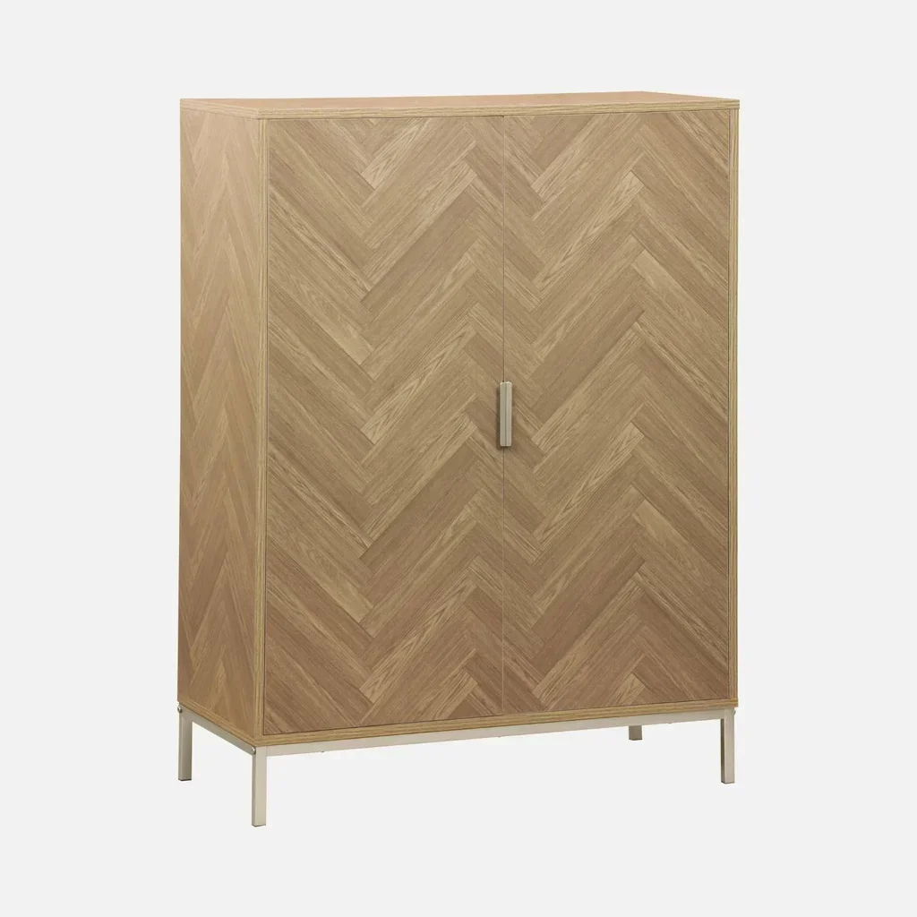 Vaisselier 2 portes bois chevrons métal champagne 80 cm Budapest