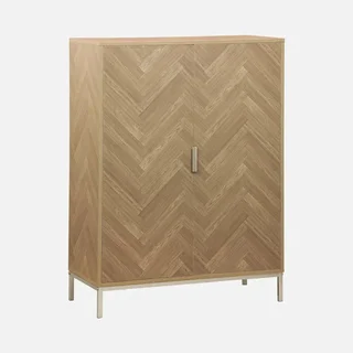 Vaisselier 2 portes bois chevrons métal champagne 80 cm Budapest