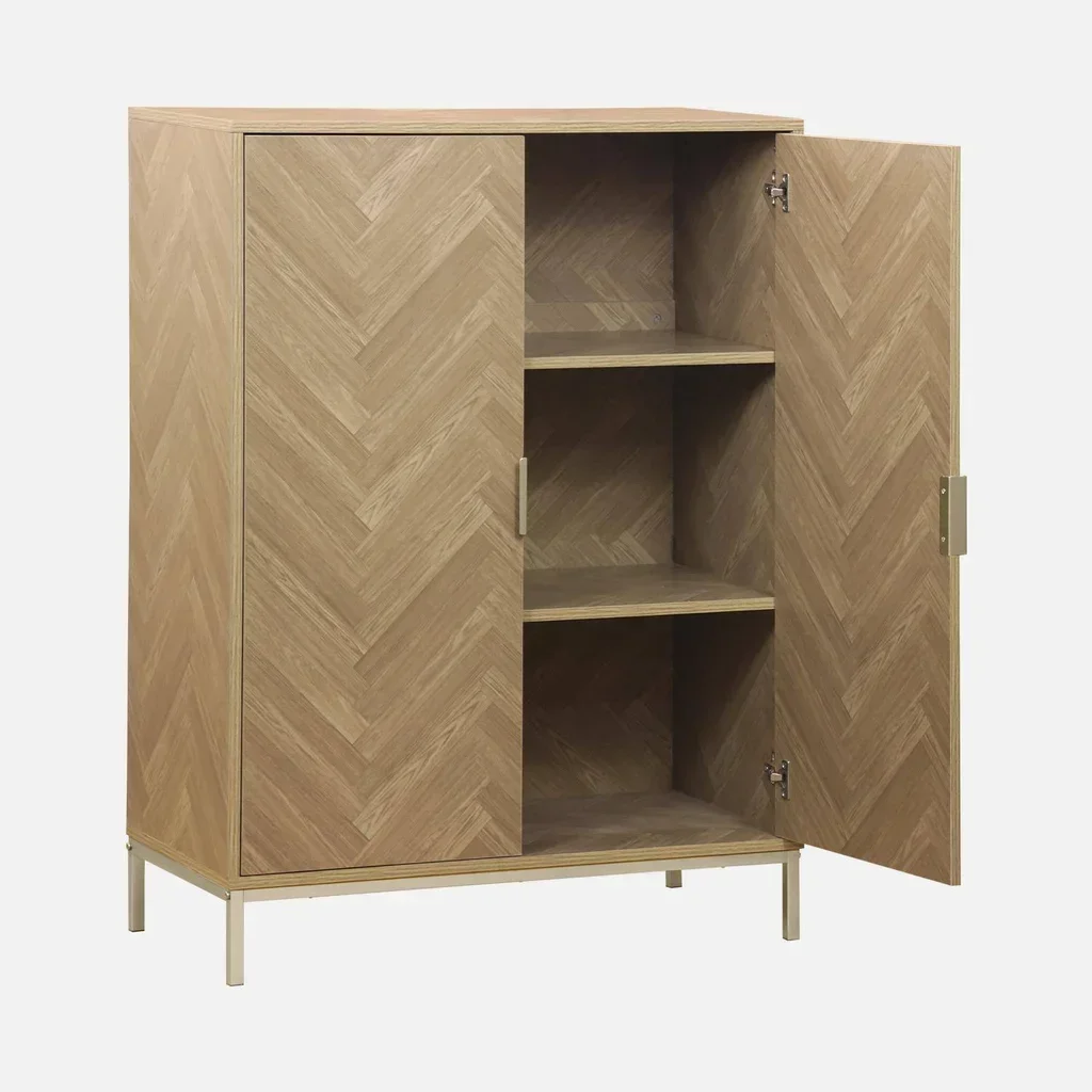 Vaisselier 2 portes bois chevrons métal champagne 80 cm Budapest