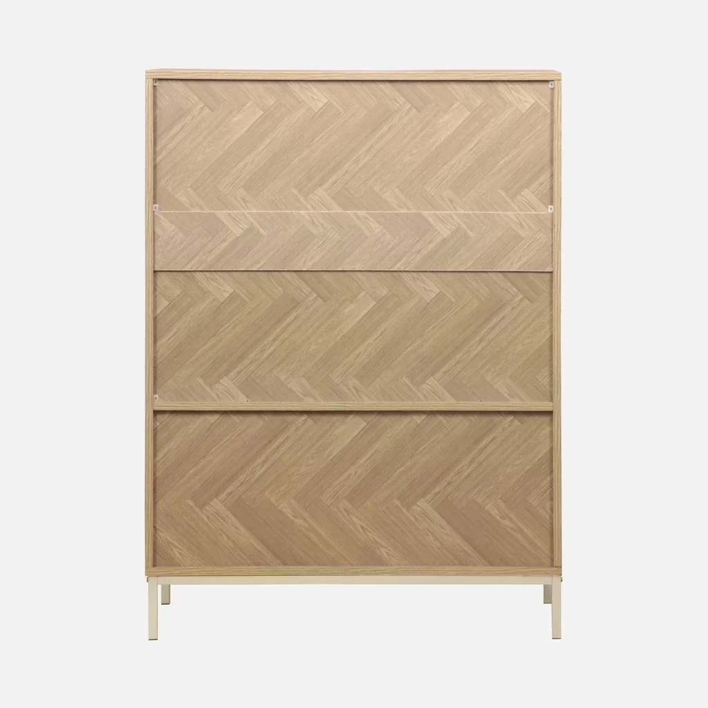 Vaisselier 2 portes bois chevrons métal champagne 80 cm Budapest