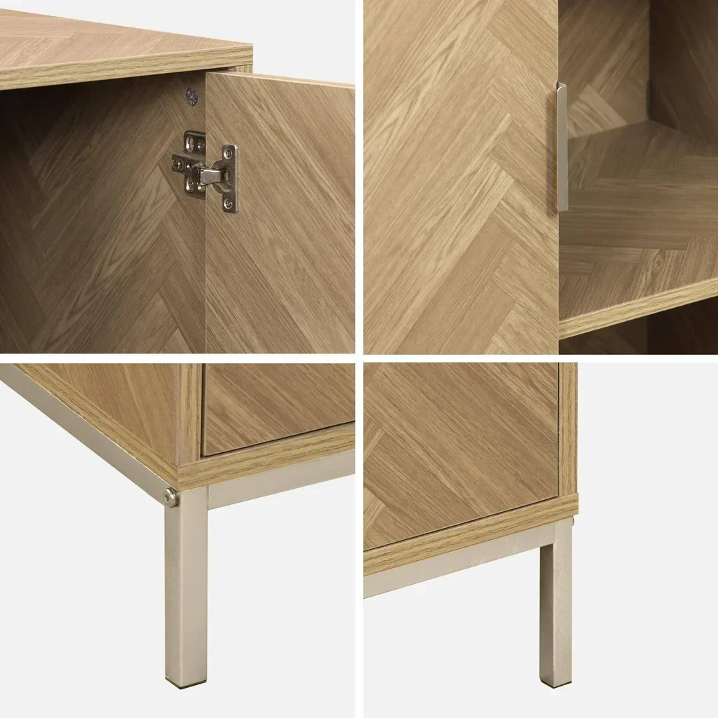 Vaisselier 2 portes bois chevrons métal champagne 80 cm Budapest