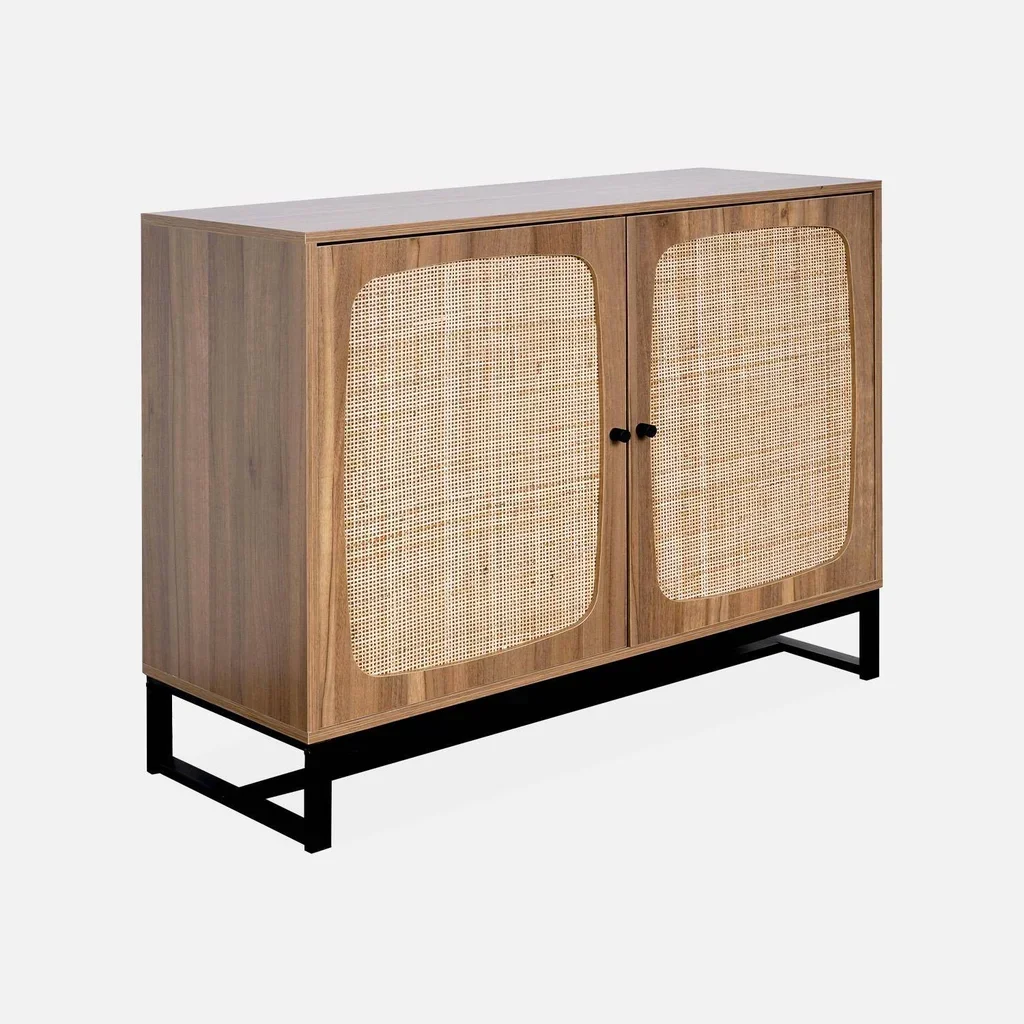 Vaisselier cannage naturel 2 portes bois massif 100 cm vintage