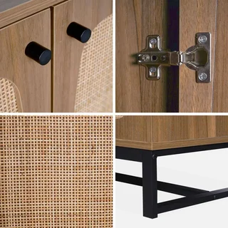 Vaisselier cannage naturel 2 portes bois massif 100 cm vintage