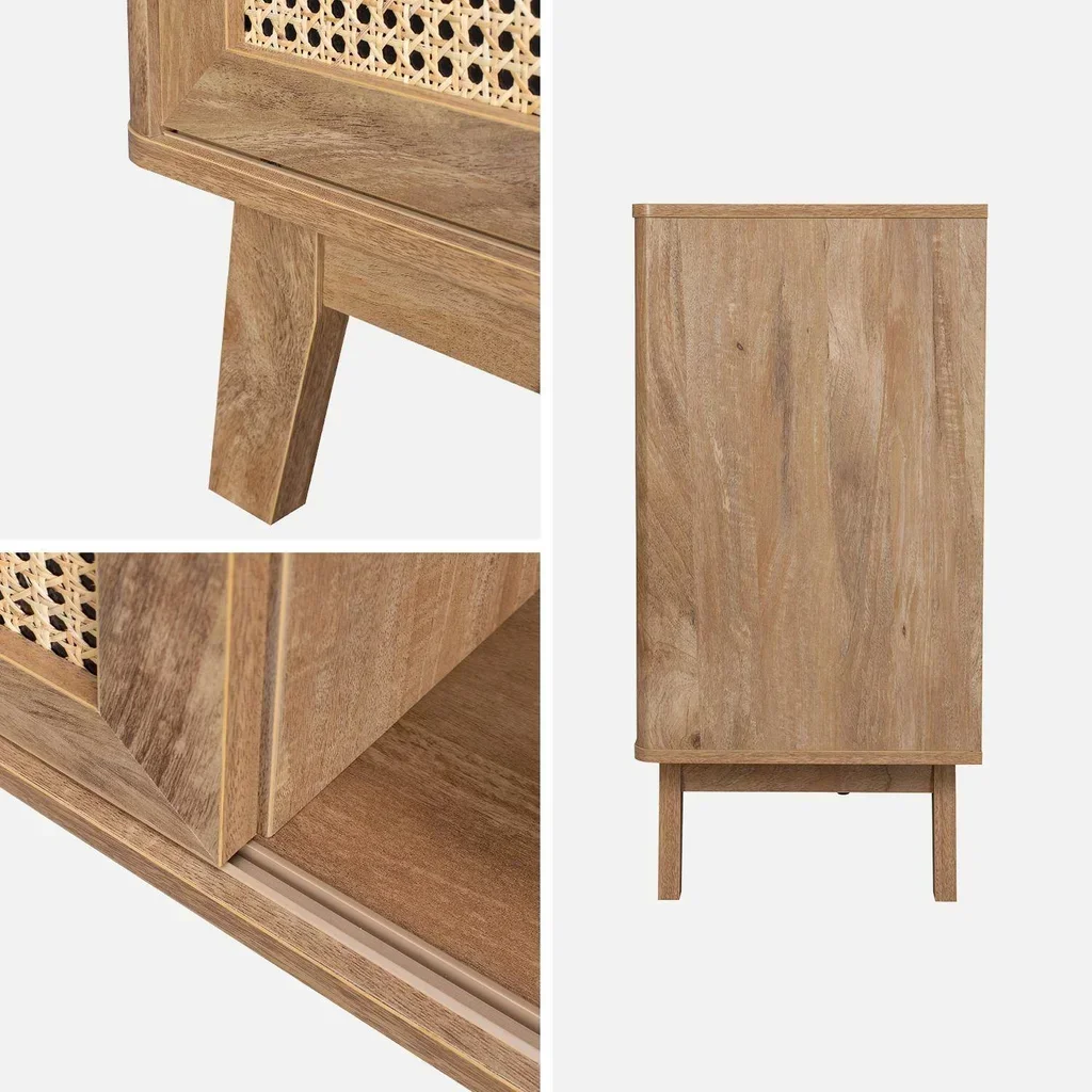 Vaisselier cannage naturel et bois massif 150 cm 2 portes coulissantes - Collection Mani